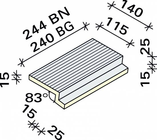 Рифленая плитка с обкладкой под решетку 83° Interbau 244x140, арт. 5930 RH C
